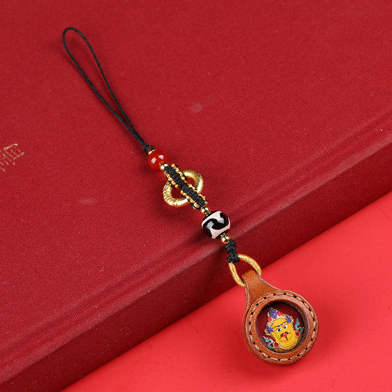 Tibetan Buddhist Palden Lhamo Thangka Keychain – Round / Yellow Jambhala, image 4, lucky charm
