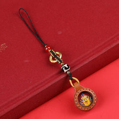 Tibetan Buddhist Palden Lhamo Thangka Keychain – Round / Yellow Jambhala, image 4, lucky charm
