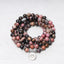 108 Mala Beads Rhodonite Lotus Bracelet – Coiled pink rhodonite beads with silver lotus charm, compassion