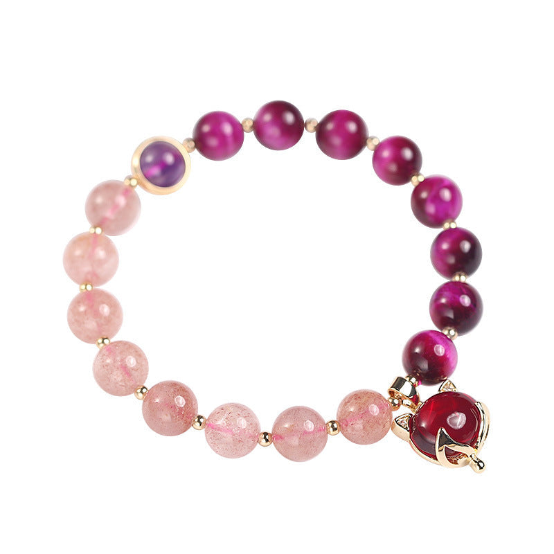 Natural Strawberry Quartz Love Bracelet – white background pink magenta amethyst beads love gift