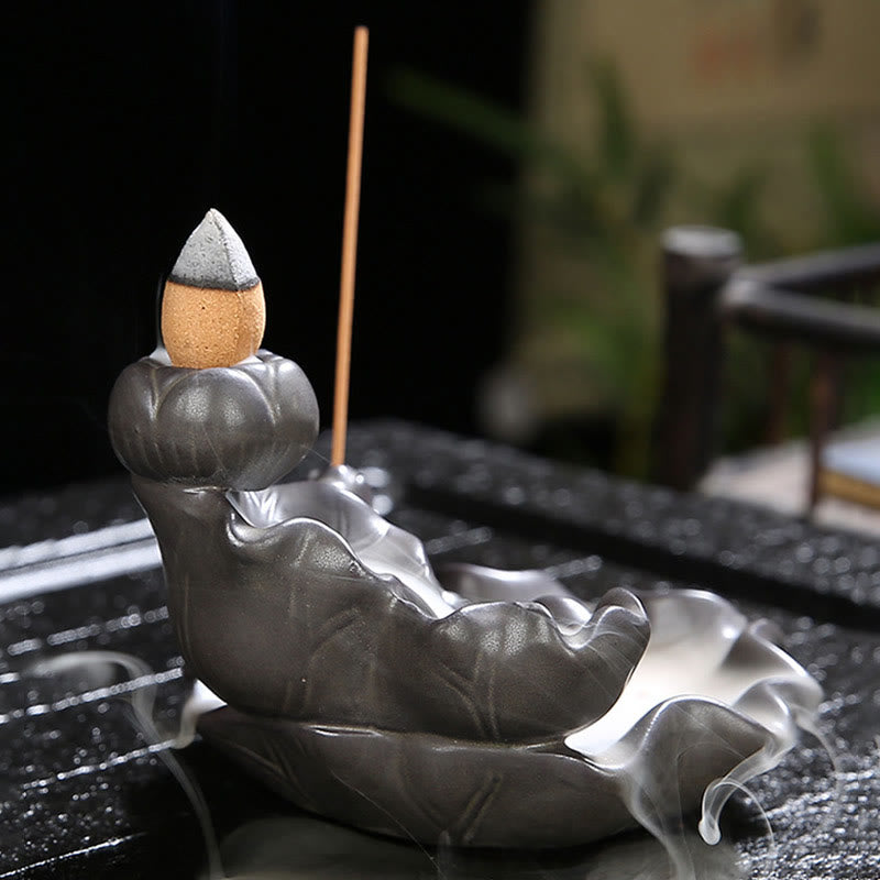 Koi Fish Purple Clay Incense Burner – smoke flowing around koi, calming meditation room decor