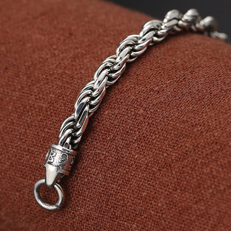 Silver Chain Bracelet – engraved end cap and spring ring on brown suede, sterling silver craft