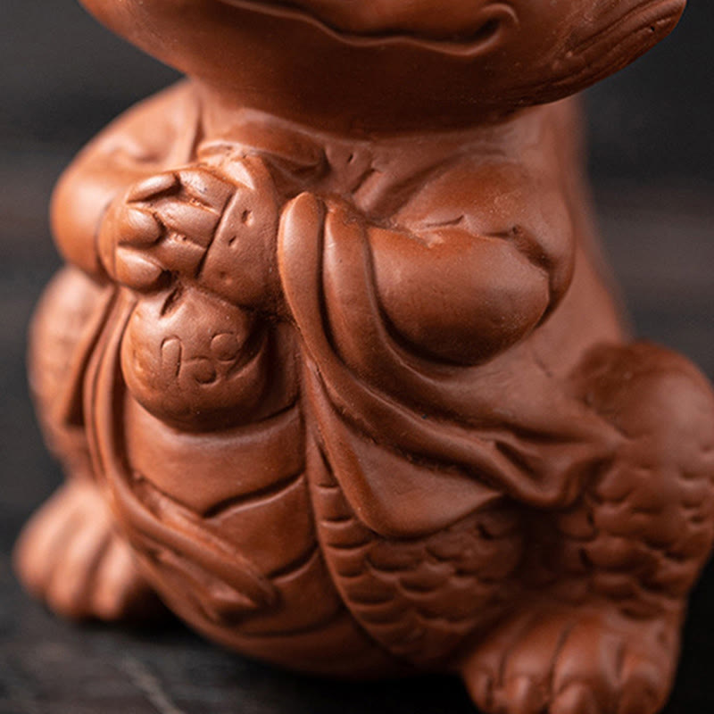 Luck Dragon Purple Clay Tea Pet - detailed dragon face close-up, expressive eyes