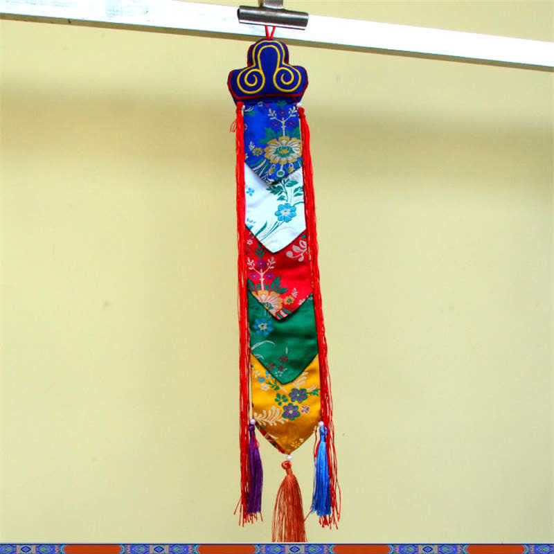 Lotus Auspicious Wall Art – Five-color silk banner with lotus embroidery, Spiritual gift