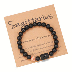 Zodiac Sign Bracelet – Sagittarius with peach accent bead on kraft display card, zodiac gift