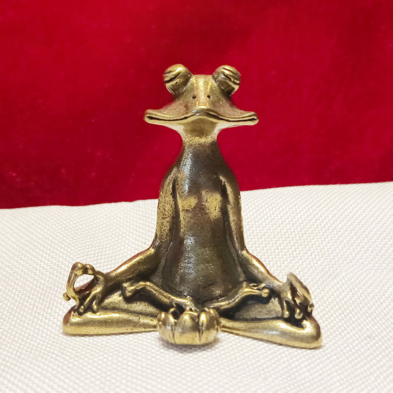 Mini Frog Turtle Koi Copper Decor – individual copper frog on stone base, detailed casting, mini home ornament