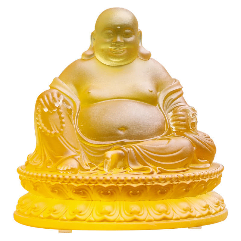 Liuli Crystal Laughing Buddha Figurine – Round belly prosperity symbol, traditional Chinese craft