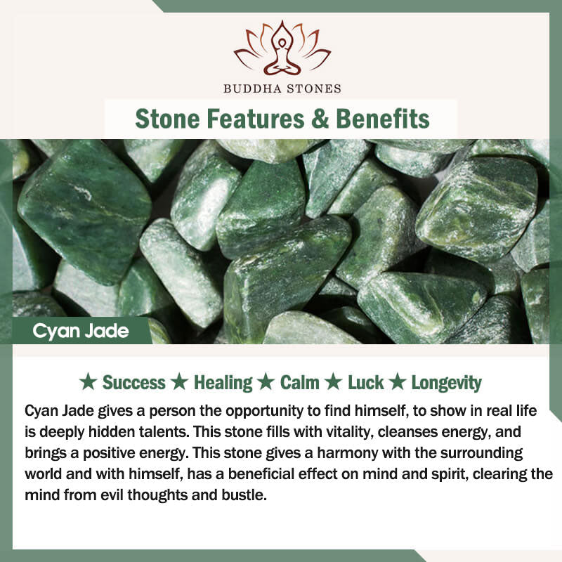 FengShui PiXiu Cyan Jade Bracelet – Cyan Jade stone features card success healing calm luck info