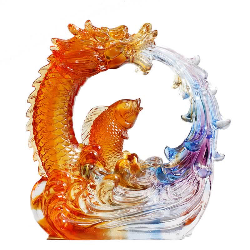 Dragon Koi Liuli Crystal Art – Living room shelf display, liuli crystal home decoration