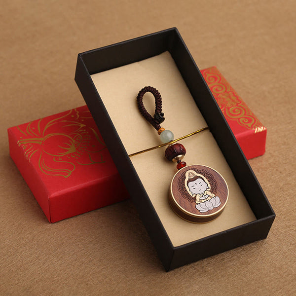 Ebony Avalokitesvara Keychain – paired with red string bracelet, traditional Chinese blessing combo