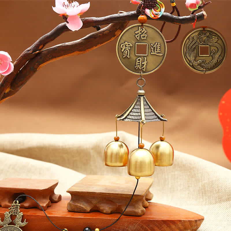 Feng Shui Copper Koi Fish Bagua Kirin Wind Chime Wall Hanging Ornament – front view, feng shui decor