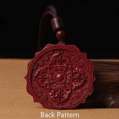 Cinnabar Om Mani Padme Hum Lotus Necklace – reverse side vajra carving with cloud border, spiritual