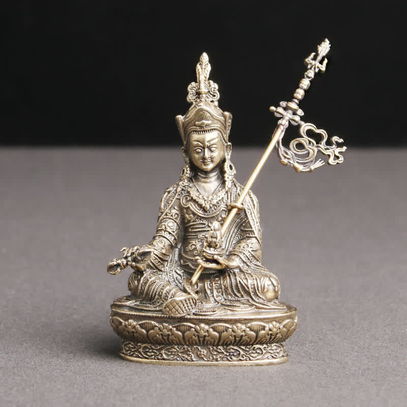 Padmasambhava Buddha Copper Statue – seated in lotus posture mudra gesture, enlightenment copper figurine