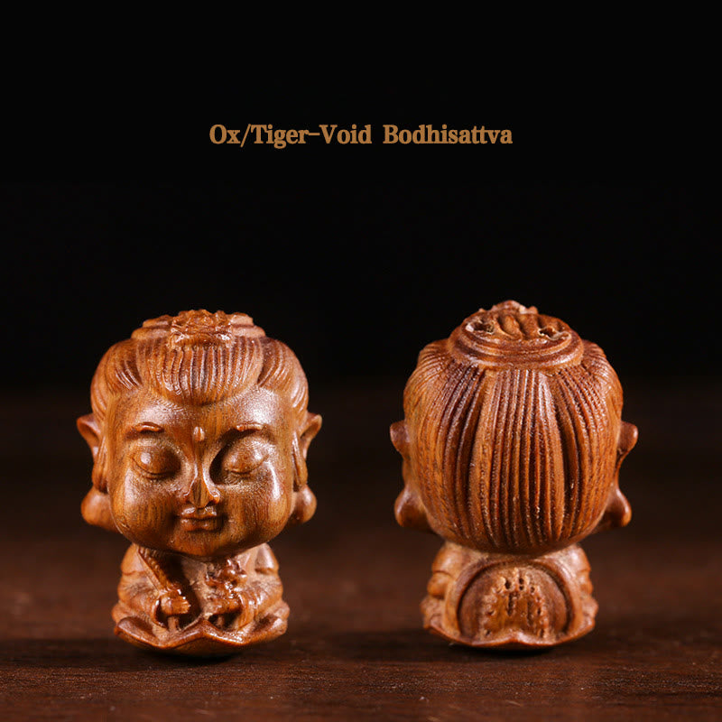Chinese Zodiac Green Sandalwood Buddha – Ox Tiger Void Bodhisattva front and rear carving, Serene