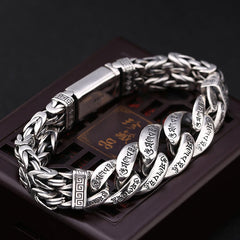 Om Mani Padme Hum Bracelet – Mixed chain links with Greek key borders, copper bracelet