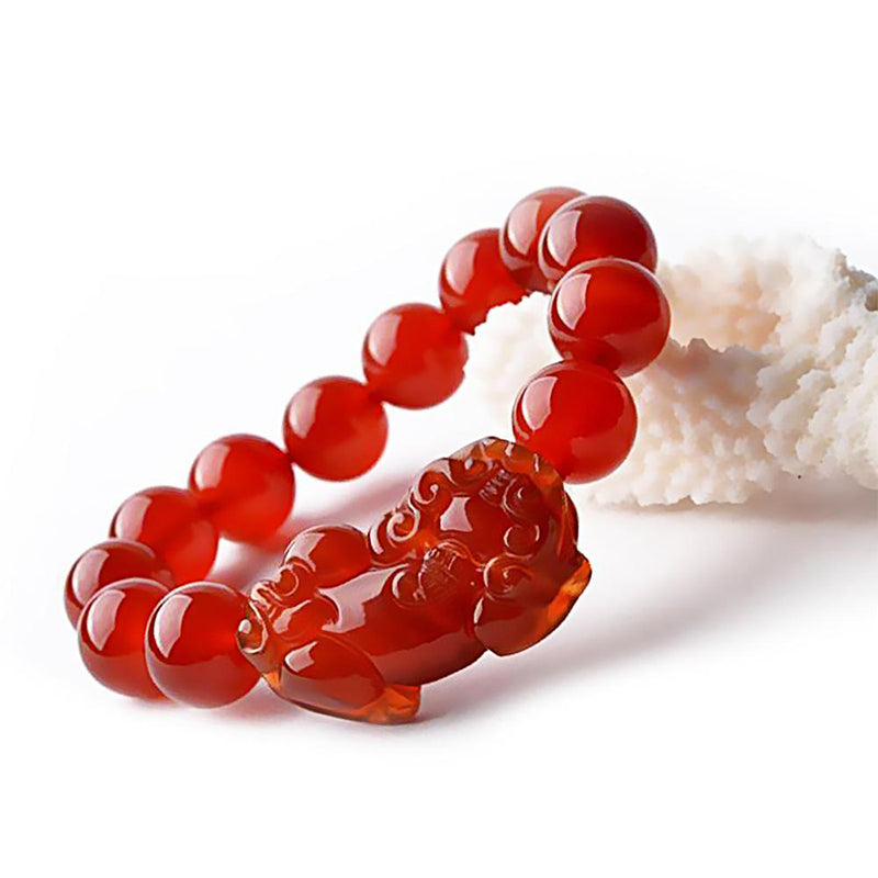 Red Agate PiXiu Wealth Luck Bracelet – red agate PiXiu bracelet by white coral stone, prosperity amulet