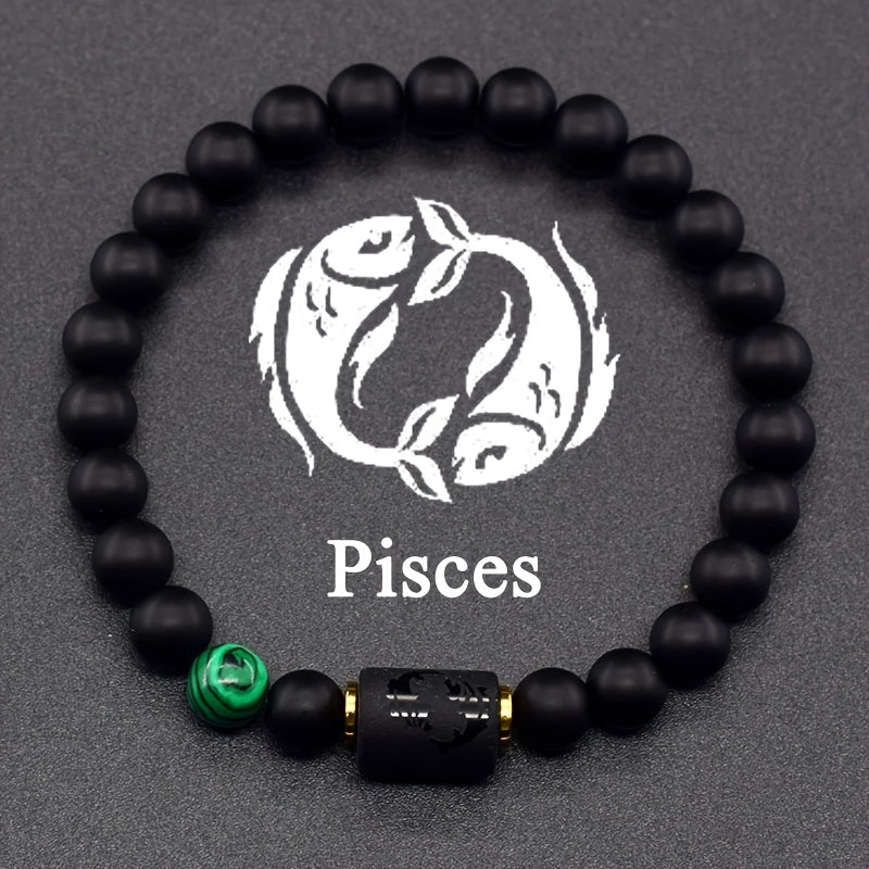 Zodiac Sign Bracelet – Pisces with green malachite accent and fish symbol charm, spiritual jewelry