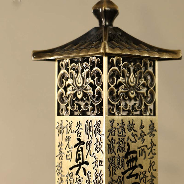 Heart Sutra Incense Burner – three-quarter view with lotus openwork, reverent