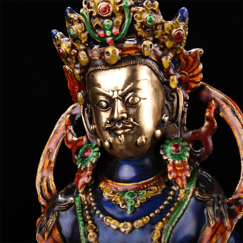 Yellow Jambhala Copper Statue – lotus base and robe fold detail, sacred Buddhist art metalwork