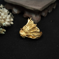 Golden Dragon Luck Protection Ring – top-down view revealing flame-like crest and intricate scale textures
