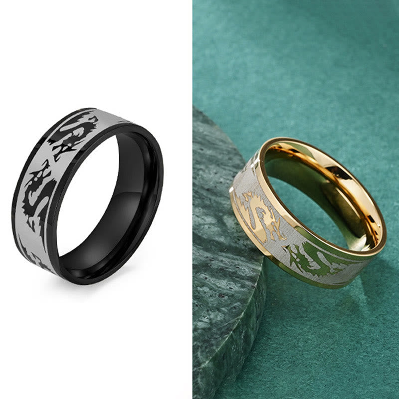 Dragon Titanium Steel Ring – Black and gold colorway comparison on dual backgrounds, Versatile