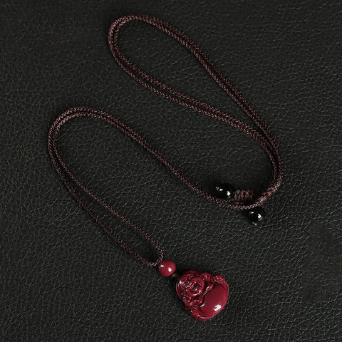 Pendentif Bouddha rieur en cinabre pour collier, porte-clés ou téléphone Image secondaire du produit