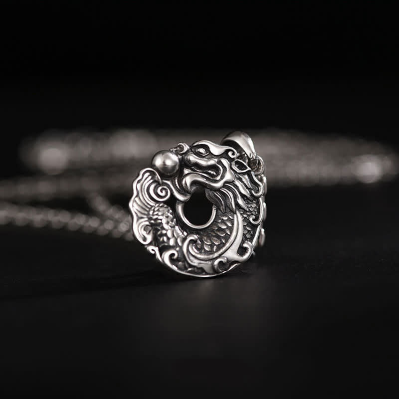 Koi Fish Dragon Necklace - chain close-up with bead accents and lobster clasp, feng shui