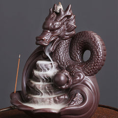 Dragon Pattern Ceramic Incense Burner – three-quarter view showing dragon scales and pearl detail, Zen decor