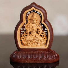 Vajrasattva Wood Statue – engraved Buddha holding vajra, compassion Buddhist home decor