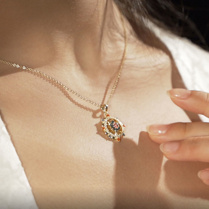 Sterling Silver Lotus Zircon Pendant worn on model, vintage-inspired gemstone necklace