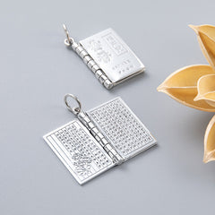 Sterling Silver Heart Sutra Pendant – Open and closed Heart Sutra book locket with lotus, zen