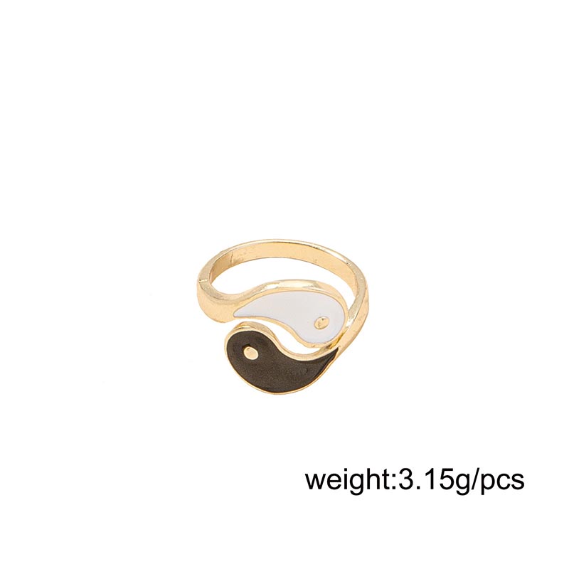 Yin Yang Adjustable Couple Ring - adjustable open-band with enamel yin-yang symbol 3.15g, spiritual jewelry
