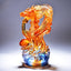 Liuli Crystal Dragon Art - Amber and blue dragon with pearl on wave base, translucent glass sculpture