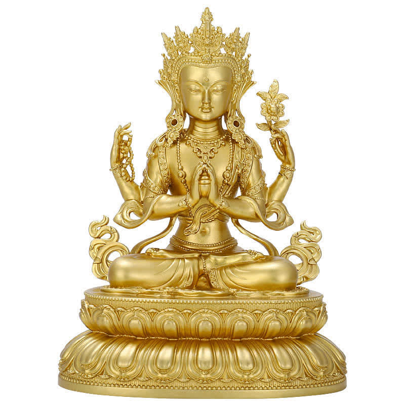 Shakyamuni Amitabha Medicine Buddha Copper Statue Decor – lotus throne petals detail, ornate pedestal