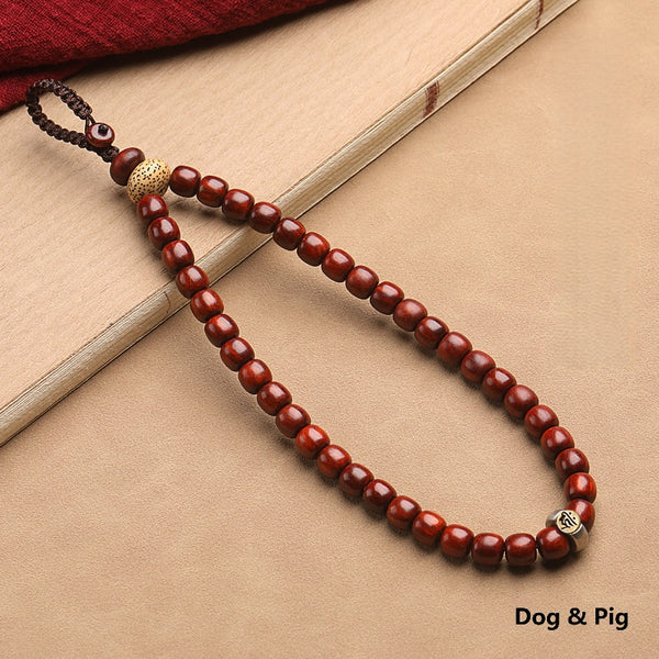 Natural Sandalwood Zodiac Buddha Keychain – Long Chain / Dog & Pig, image 8, lucky charm