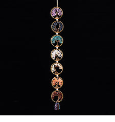 Chakra Tree of Life – seven chakra crystal tree circles on black background, gemstone wall art