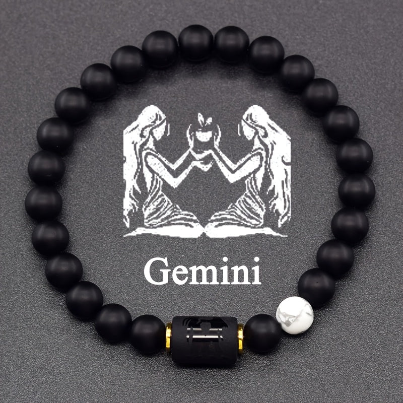 Zodiac Sign Bracelet – Gemini with white marble accent and twins symbol charm, dual energy