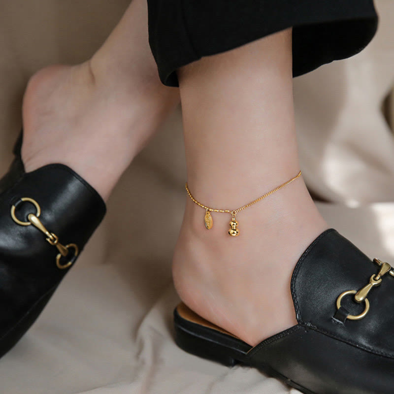 18K Gold Lucky Gourd Wealth Buckle Anklet, image 9