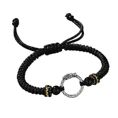 925 Silver Dragon Phoenix Bracelet – Black dragon bracelet on white with silver ring detail and gold accent bands