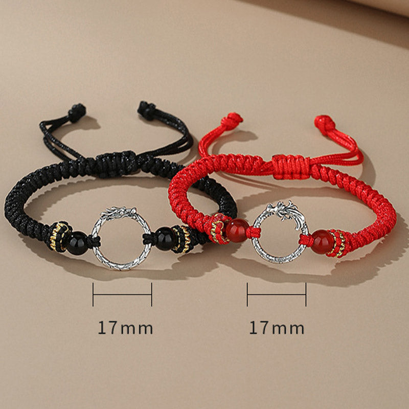925 Silver Dragon Phoenix Bracelet – Paired bracelets with 17mm dragon ring measurement showing silver charm diameter