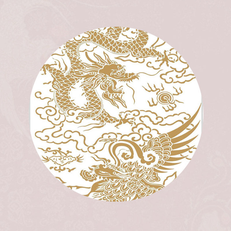 925 Silver Dragon Phoenix Bracelet – Dragon and phoenix roundel in gold on white, traditional Chinese cultural motif