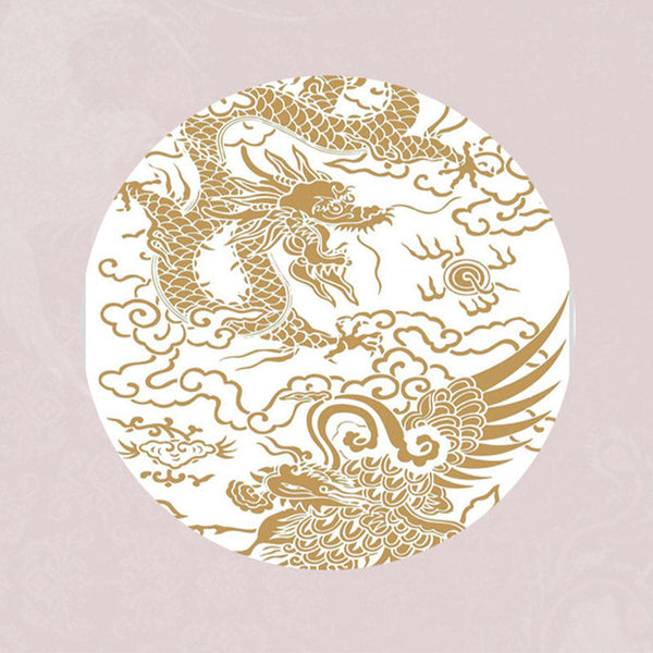 925 Silver Dragon Phoenix Bracelet – Dragon and phoenix roundel in gold on white, traditional Chinese cultural motif