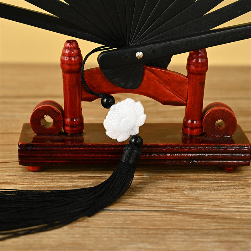 Chinese Folding Fan – Fully opened fan showing dragon phoenix tiger crane, silk folding fan