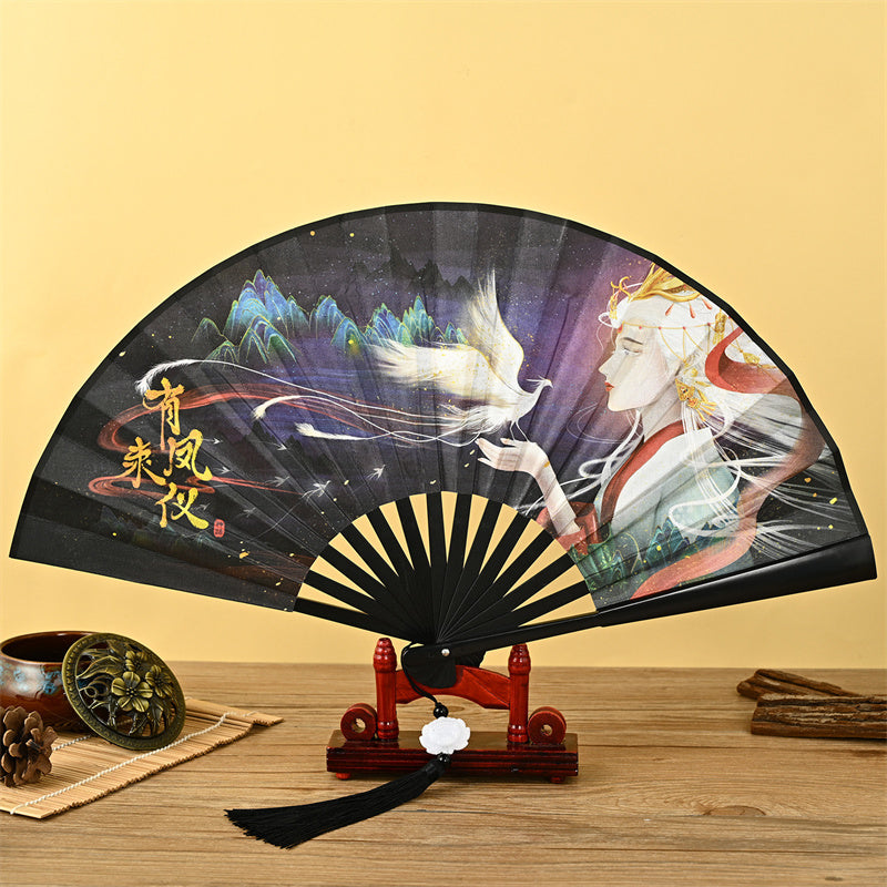 Chinese Folding Fan – Tiger and crane design on folding fan panel, Chinese art fan