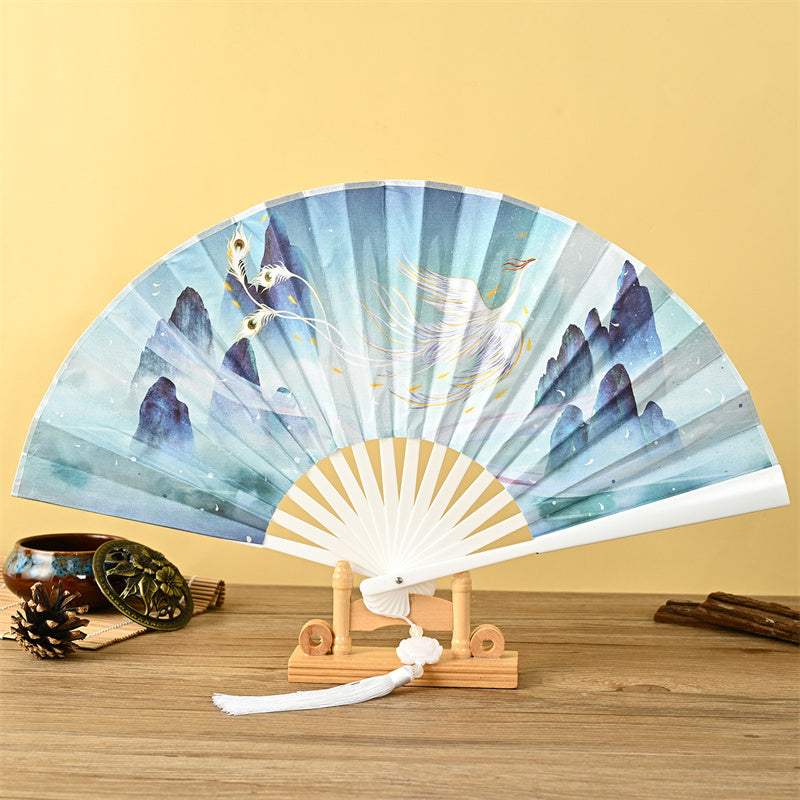 Chinese Folding Fan – Close-up brush painting of dragon on silk fan, art folding fan