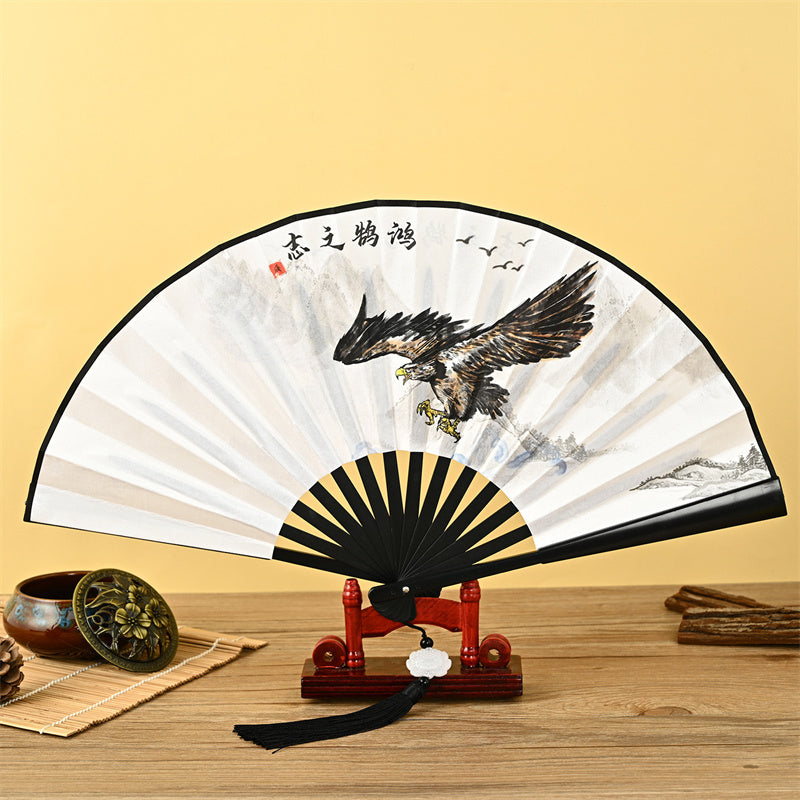 Chinese Folding Fan – Half-opened fan revealing koi fish lotus design, silk hand fan