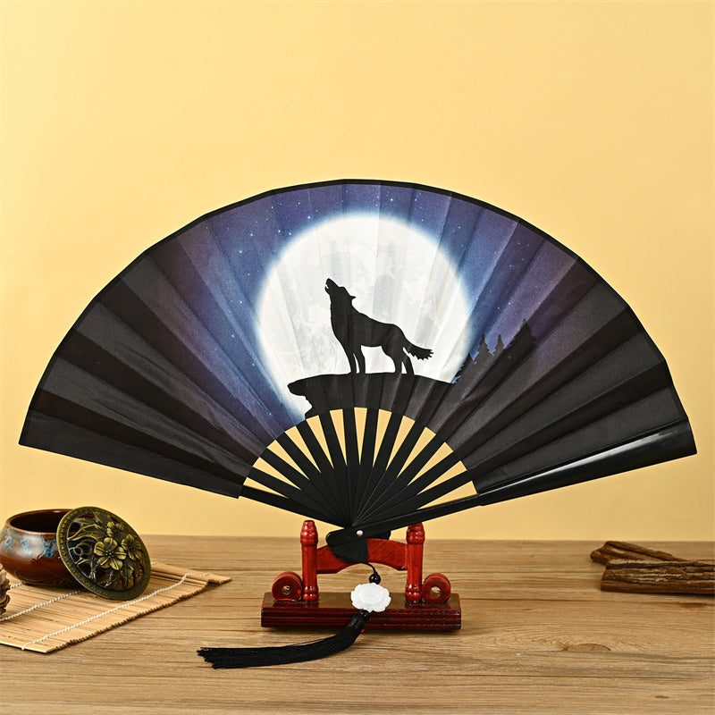 Chinese Folding Fan – Folding fan displayed on wooden stand, decorative Chinese hand fan