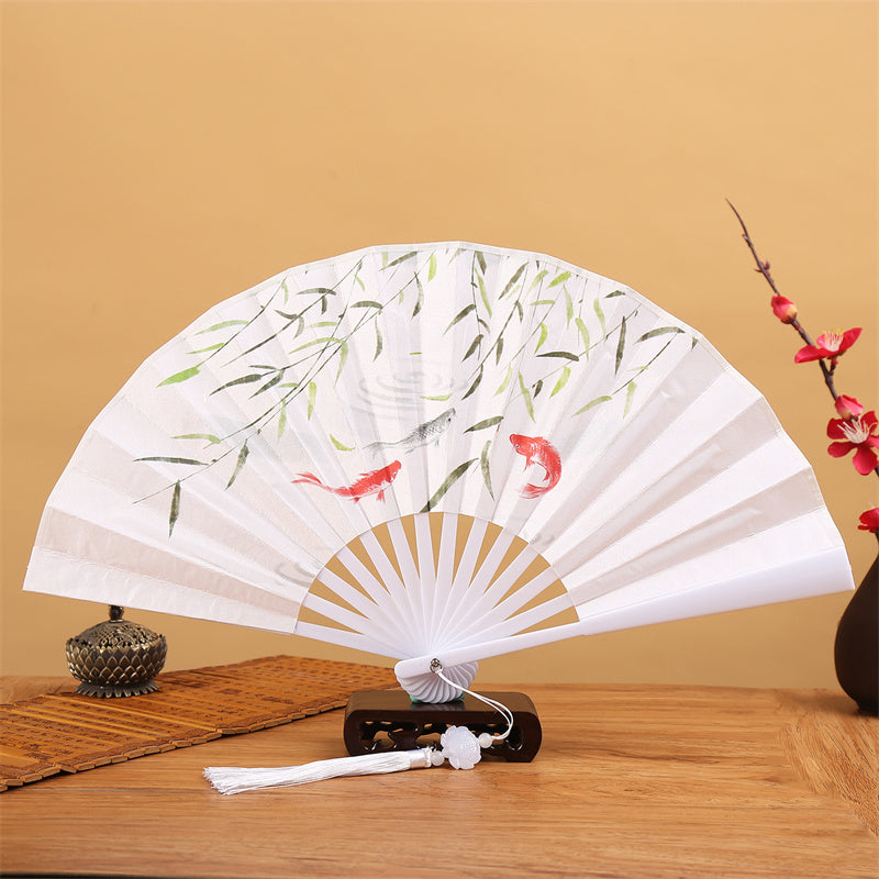 Chinese Folding Fan – Back panel of fan with lotus flower pattern, Chinese folding fan