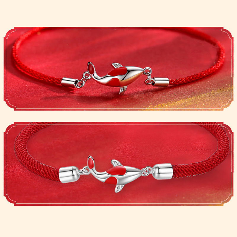 Koi Fish Braided Bracelet - Pair of bracelets stacked, koi fish couple jewelry set