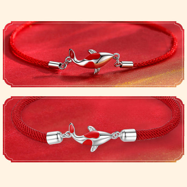 Koi Fish Braided Bracelet - Pair of bracelets stacked, koi fish couple jewelry set